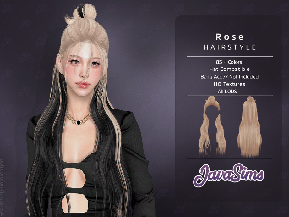 Sims 4 — Rose (Hairstyle) by JavaSims — -Female -T/YA/A/E -84+ Colors -New Mesh! -Hat Compatible! -Custom Thumbnail
