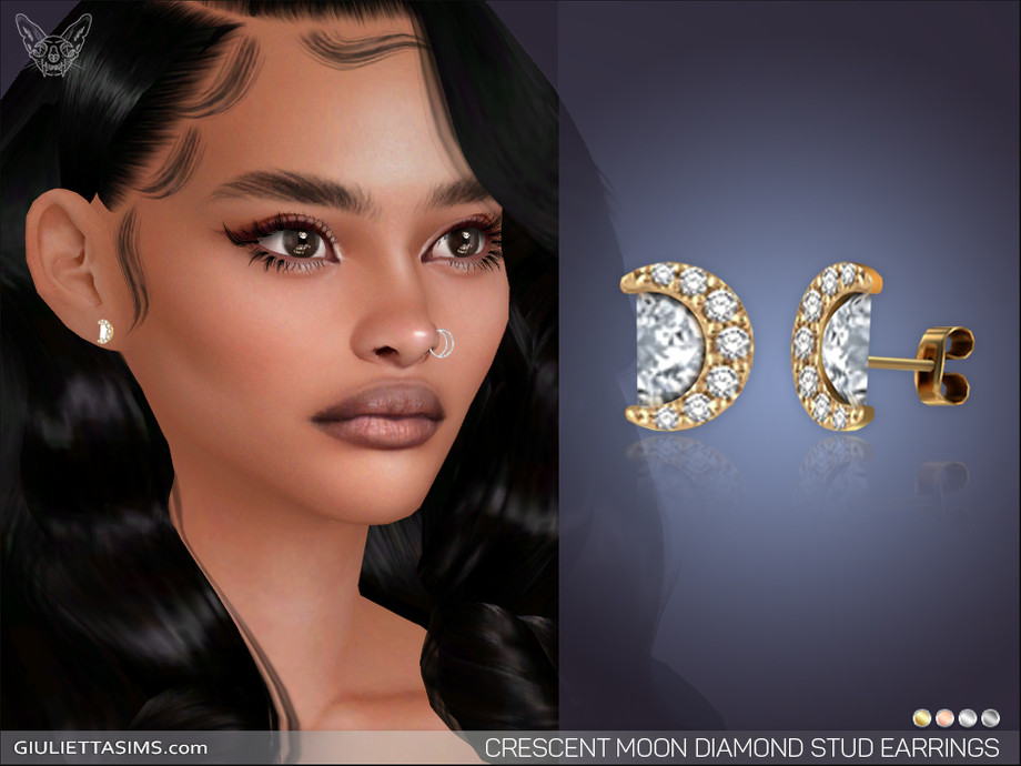 The Sims Resource - Crescent Moon Diamond Stud Earrings