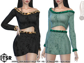 Sims 4 — Animal Trim Bardot Neck Top by Harmonia — New Mesh 9 Swatches HQ Please do not use my textures. Please do not