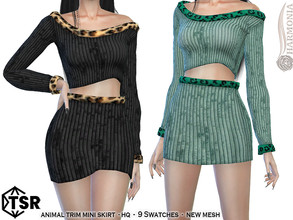Sims 4 — Animal Trim Mini Skirt by Harmonia — New Mesh 9 Swatches HQ Please do not use my textures. Please do not