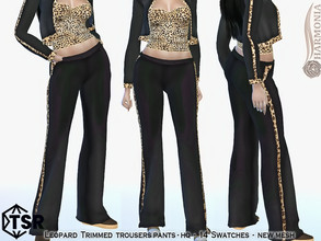 Sims 4 — Leopard Trimmed Trousers Pants by Harmonia — New Mesh 14 Swatches HQ Please do not use my textures. Please do