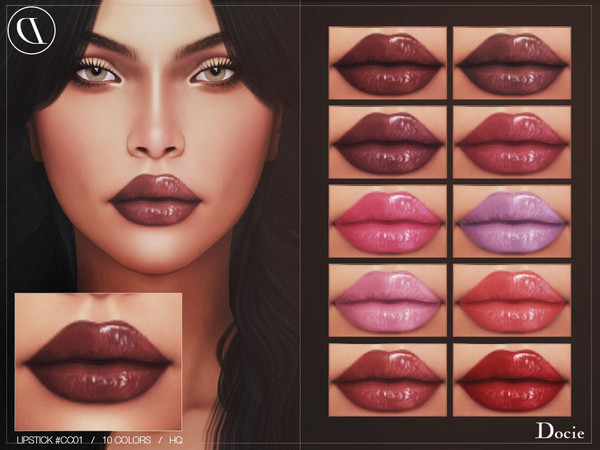 Sims 4 — Lipstick #CC01 by Docie — - Custom thumbnail - 10 color options - HQ texture - Compatible with HQ Mod