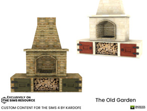 Sims 4 — The Old Garden Barbecue by kardofe — Stone barbecue, with a long fireplace, with wood stored in the lower part