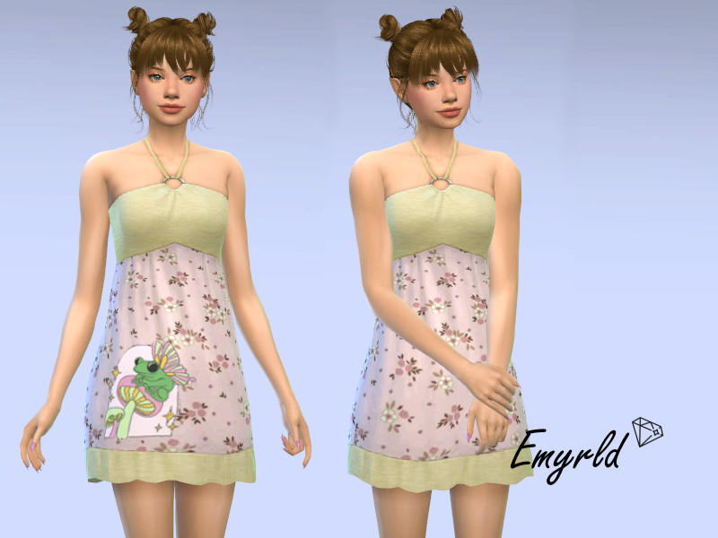 Sims 4 The Sims Resource | Pink Floral Halter Dress +/- Fairy Frog by TSR Creator