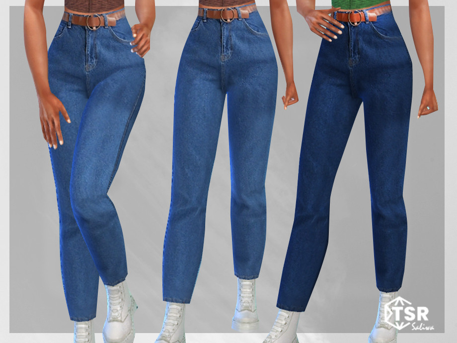The Sims Resource - Cropped Belted Blue Jeans