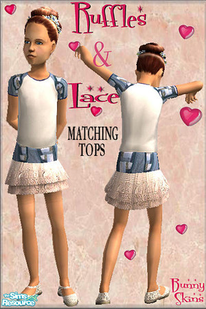 Sims 2 — Ruffles & Lace Tops: Blue Patchwork by BunnyTSR — Designed to match my Blue Patchwork ruffle skirt, a cute