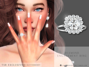 Sims 4 — Halo Diamond Engagement Ring by Glitterberryfly — A diamond halo ring engagement ring on a silver band.