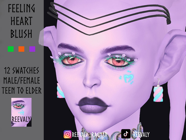 Sims 4 — Feeling Heart Blush by Reevaly — 12 Swatches. Teen to Elder. Male and Female. Base Game compatible. Please do