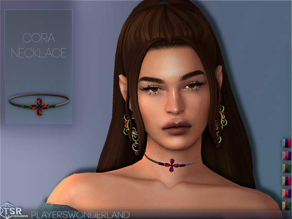 Sims 4 — Cora Necklace by PlayersWonderland — A simple gemstone choker Specs - 6 Swatches - Custom thumbnails - Custom