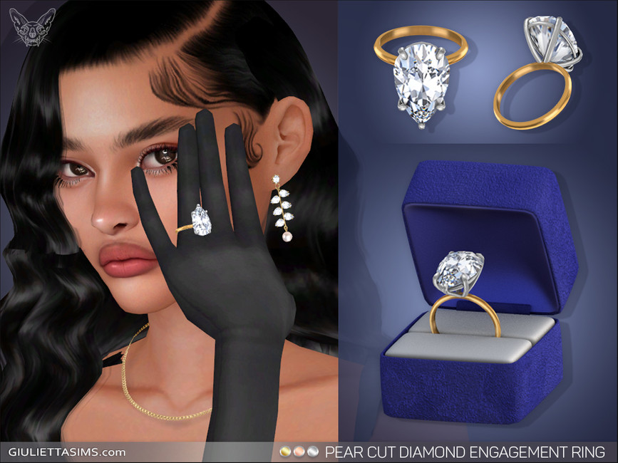 The Sims Resource - Pear Cut Diamond Solitaire Engagement Ring
