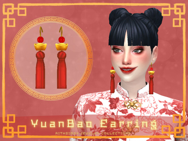 Sims 4 — YuanBao earring by aithsims — Chinese New Year-themed earrings. YuanBao means a sycee. 4swatche/Maxis