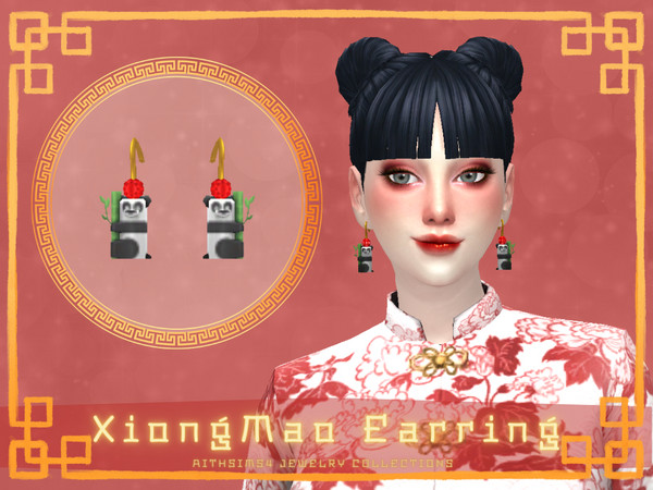 Sims 4 — XiongMao earring by aithsims — Chinese New Year-themed earrings. XiongMao means a panda. 3swatche/Maxis