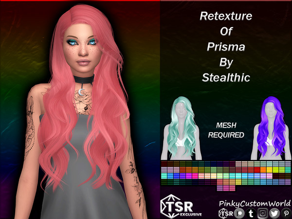 Sims 4 — Retexture of Prisma hair by Stealthic by PinkyCustomWorld — Long wavy alpha hairstyle, originally made by