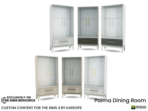 Sims 4 — Palma Dining Room Display Cabinet by kardofe — Display cabinet with glass doors and shelves, in six colour