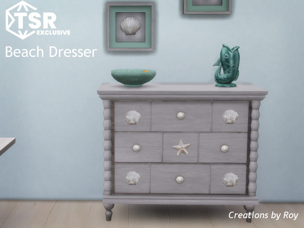 Sims 4 — Beach Dresser by RoyIMVU — Wooden Dresser with shell details. 