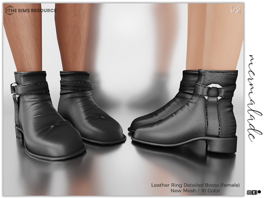 The Sims Resource - Leather Ring Detailed Boots (female) S105