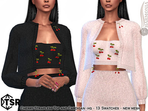 Sims 4 — Cherry Strapless Top and Cardigan by Harmonia — New Mesh 13 Swatches HQ Please do not use my textures. Please do