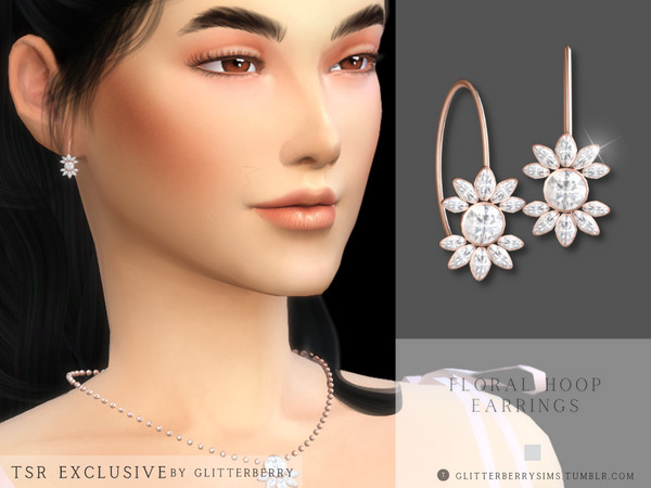 Sims 4 — Floral Hoop Earrings by Glitterberryfly — Pink gold floral hoop earrings