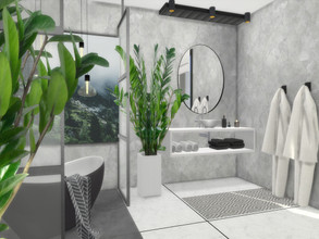 Sims 4 — Zoe Bathroom by Suzz86 — Zoe is a fully furnished and decorated bathroom. Size: 5x5 Value: $ 7,900 Short Walls
