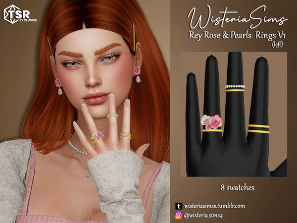 The Sims Resource - Rey Rose & Pearls RingsV1 (left)