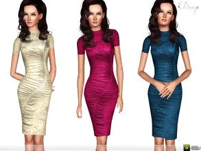 Sims 3 — Gathered Velvet Midi Dress by ekinege — A velvet dress featuring a high neck, cap sleeve and a midi length
