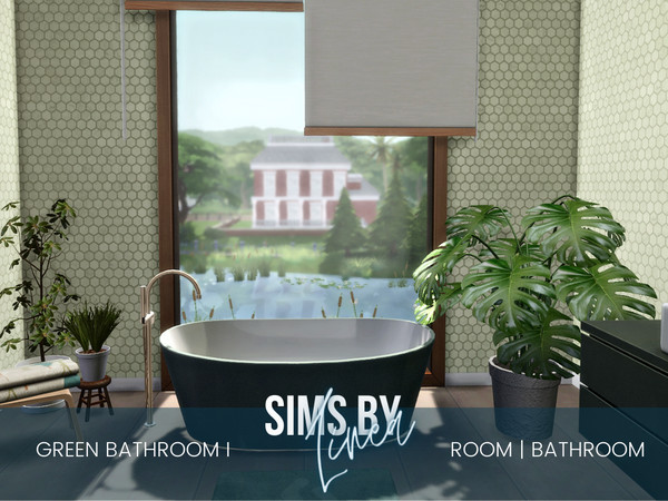 Sims 4 — Green Bathroom I by SIMSBYLINEA — Tiny mosaic tiles and large glass showers are a hit lately, which is why this