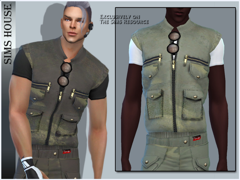 The Sims Resource - MEN'S T-SHIRT WITH VEST AND GLASSES
