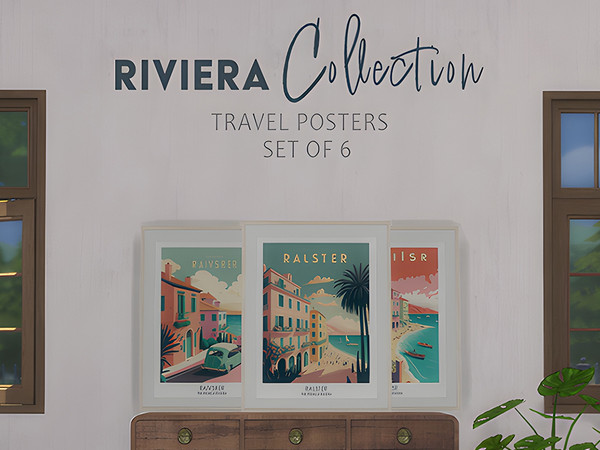 Sims 4 — Riviera Framed Travel Poster - Table Art Set 1 by Hferguso — Set of 6 Framed Travel Posters. Can be placed on