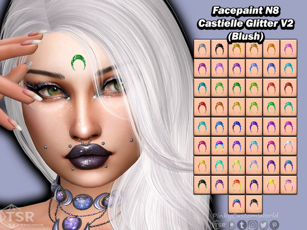 Sims 4 — Facepaint N8 - Castielle Glitter V2 (Blush) by PinkyCustomWorld — Moon crescent forehead facepaint in cute