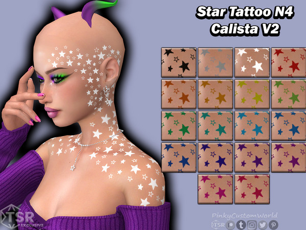 Sims 4 — Star Tattoo N4 - Calista V2 (Tattoo) by PinkyCustomWorld — Cool star tattoo stretching from the sims shoulder,