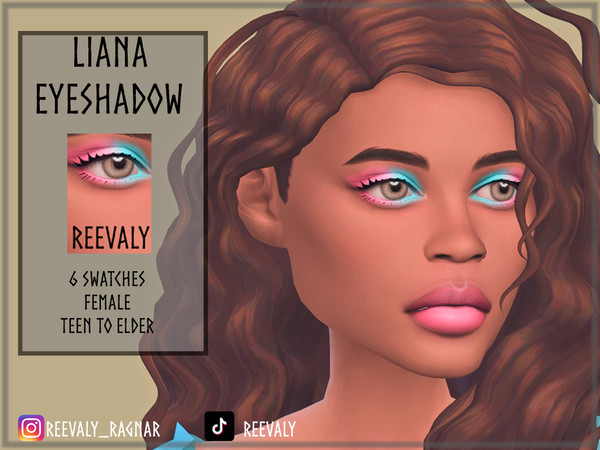 Sims 4 — Liana Eyeshadow by Reevaly — 6 Swatches. Teen to Elder. Female. Base Game compatible. Please do not reupload.