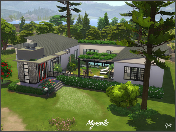 Sims 4 — Myosotis by ruja2 — Myosotis, a house with three bedrooms and two bathrooms. Living and dining room, kitchen, a