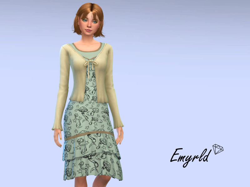 Sims 4 The Sims Resource | Green Mushroom Cardigan Dress (requires Dream Home Decor) by TSR Creator