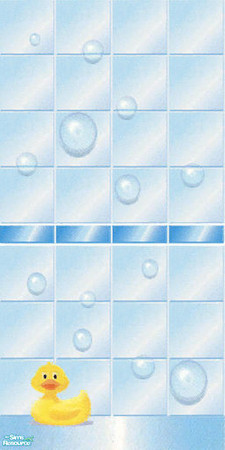 Sims 2 — Just Ducky Bath Wall 1 by Riverwillows — Cute blue bath tiles with bubbles and a rubber ducky!! Part of the Just