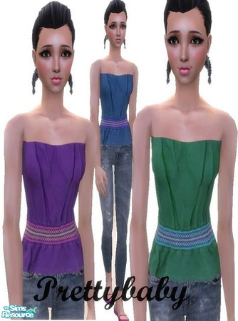 Sims 2 — Teen Set by pretty_baby — 3 outfits. skinny jeans and a strapless top in 3 different colours. like usual no mesh