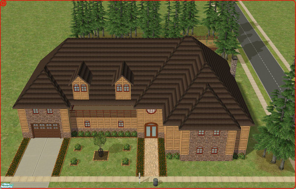 Sims 2 — Mountain Lodge by Songe — A large log house for your Sims. On a 4x5 lot, no custom content. Flowers will only