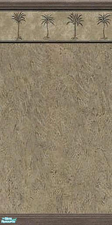 Sims 2 — Palm Tree Border by SimMonte — A marble color wall featuring a Palm Tree border with wood base molding.