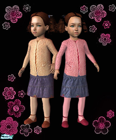 Sims 2 — Sweet Sweaters by JulietteRose — Set of two adorable knit sweaters with ribbon detail, jean skirt with cherries
