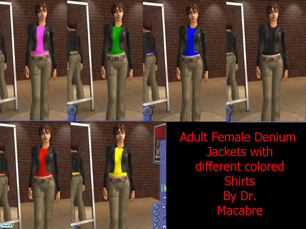 Sims 2 — Adult Female Denium Jackets by Dr. Macabre — Here is a set of 6 denium jackets for your adult female sim. No