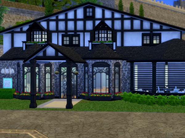 Sims 4 — Flavor: Restaurant (no cc) by facsimile_as — Tudor inspired but modern inside, Flavor is a no cc restaurant