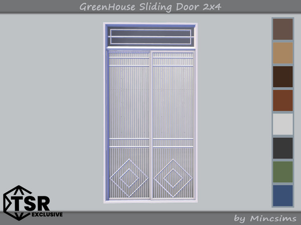 Sims 4 — GreenHouse Sliding Door 2x4 by Mincsims — Basegame Compatible 8 swathes Diagonal Wall Supported.