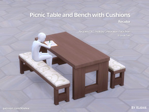 Sims 4 — Picnic Table and Bench with Cushions by kliekie — Picnic Table and Bench with Cushions. Can be used both inside