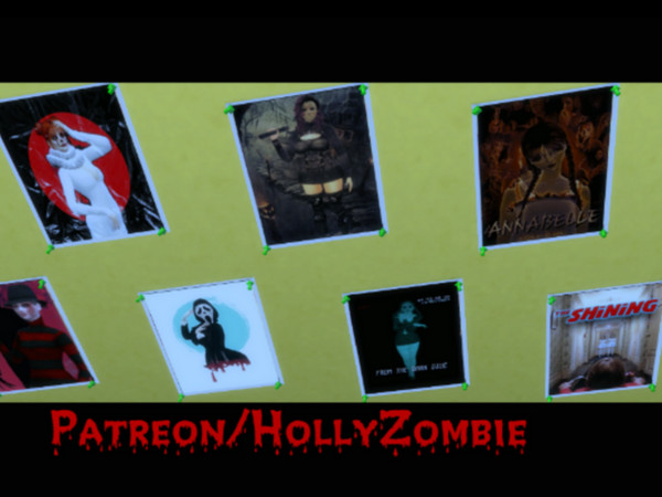 Sims 4 — Horror Icon Posters  by hollyzombie — Seven Posters of Famous Horror Icons I have made into female sims and then