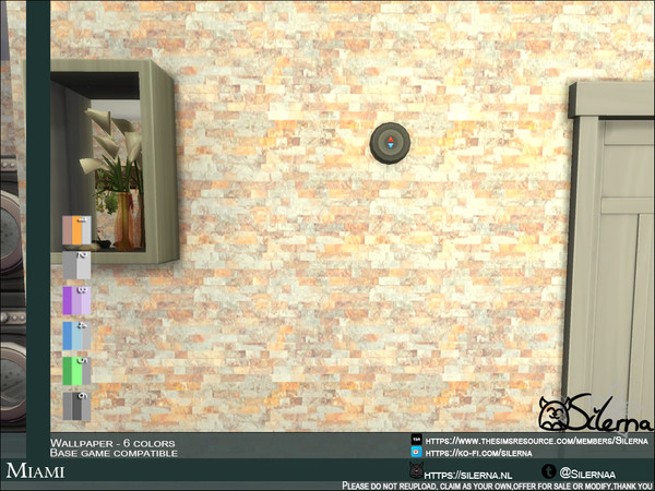 Sims 4 — Miami by Silerna — -Base game compatible -Wallpaper - Stone -6 colors -Please do not reupload, claim as your own