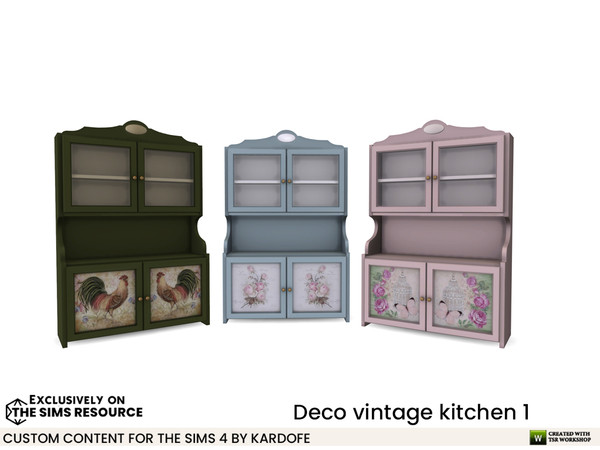 Sims 4 — Deco vintage kitchen Sideboard by kardofe — Vintage style sideboard, with glass doors, in three colour versions