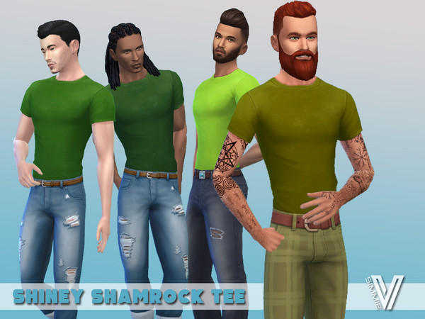 Sims 4 — [Recolor] Shiny Shamrock Tucked Tee by SimmieV — Looking for that perfect green shirt for St. Patrick's Day?
