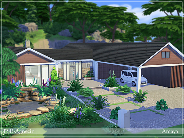 Sims 4 — Amaya (no cc) by Agnezin — Cozy cottage with three bedrooms and three bathrooms. A charming garden and a terrace