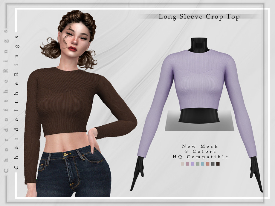 The Sims Resource - Long Sleeve Crop Top T-392