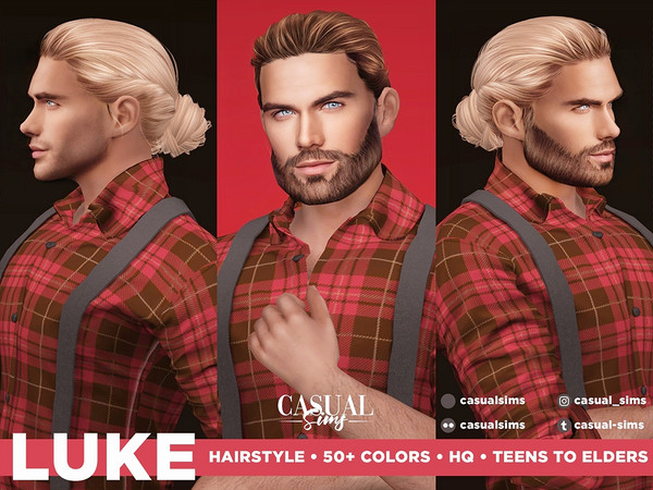 Sims 4 — Luke Hairstyle by Casual_Sims — Long, masculine, male, straight, bun, man bun, updo 50+ colors Teens to elders