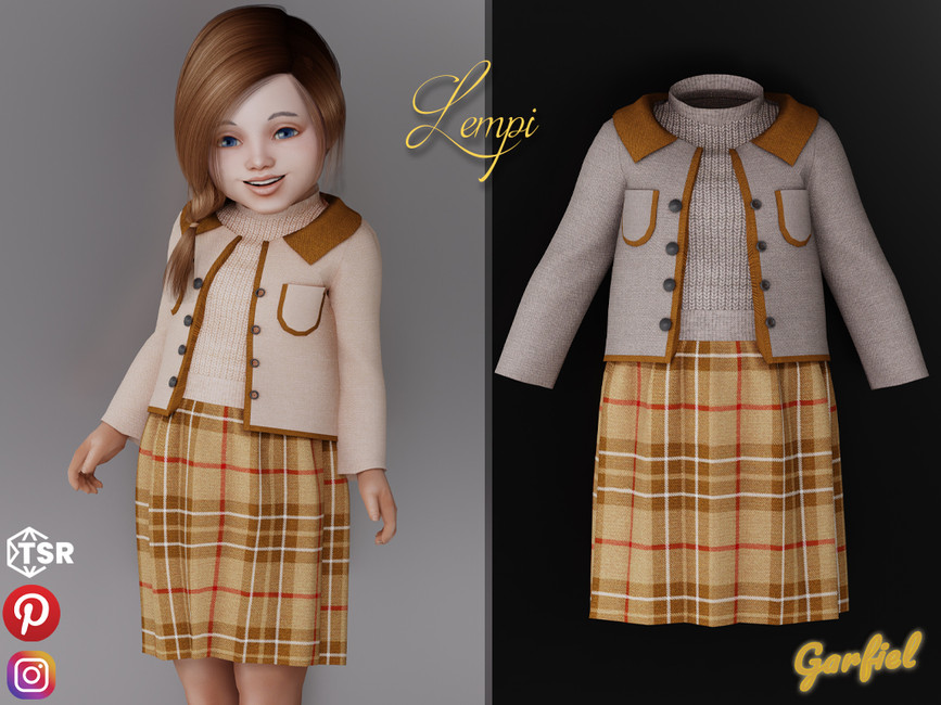 The Sims Resource - Lempi - Plaid skirt, sweater and two-tone cardigan